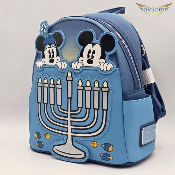 Loungefly Disney Mickey & Minnie Mouse Hanukkah Light-Up Mini Backpack New - Picture 2 of 5